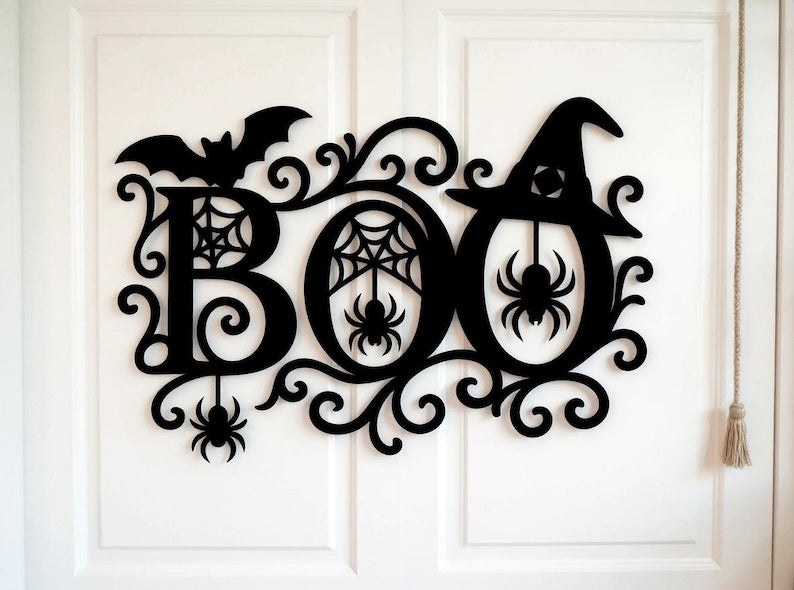 Spooky Boo Door Hanger, Halloween Door Sign, Boo Metal Sign, Spooky Glowforge, Funny Halloween Glowforge Decor