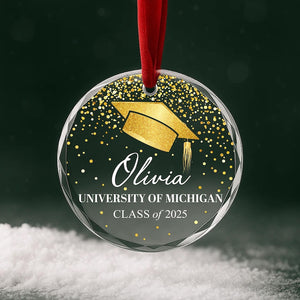 Graduation Ornament 2025 Personalized Glass Ornament with Name, School & Class, Custom Grad Cap Christmas Keepsake Gift