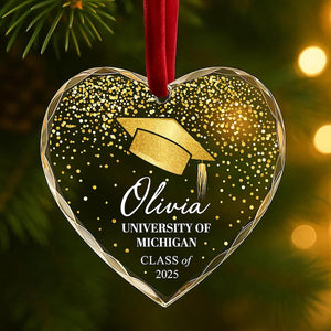 Graduation Ornament 2025 Personalized Glass Ornament with Name, School & Class, Custom Grad Cap Christmas Keepsake Gift