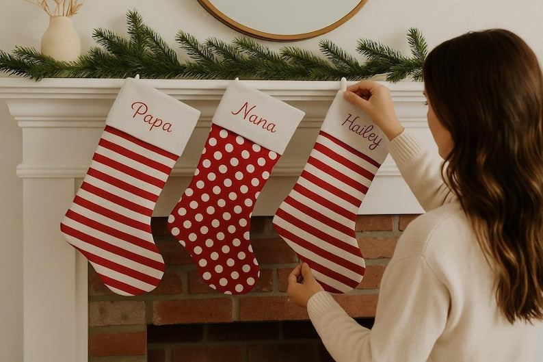 Personalized Plaid Christmas Stocking: Embroidered Family Holiday Decor