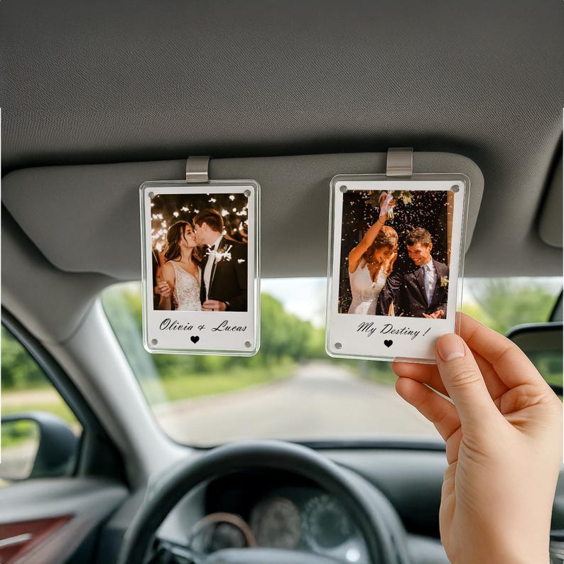 Add Your Own Polaroid Photo Car Visor Clip, Custom visor clip, Personalized Gifts for Him, photo for car Couples gift for him, Wedding gifts