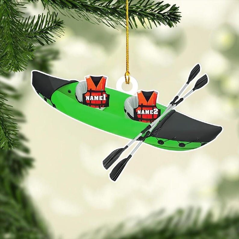 Personalized Kayaking Christmas Ornament, Custom Name Acrylic Kayak Ornament for Tree Decor