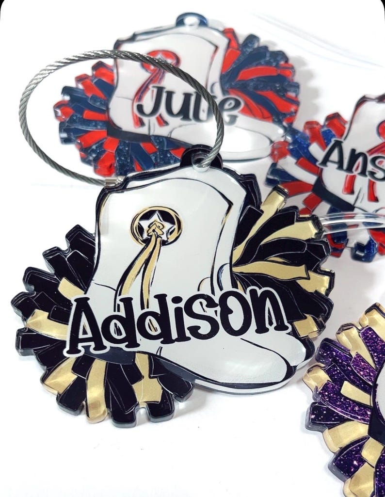 Drill Boots Bag Tag Personalized Pom Pom Tag, Custom Name Tag for Backpacks, Drill Teams, Cheerleader Gift, School Spirit Acrylic Tag