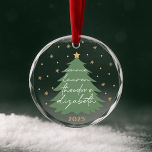 Family Names Christmas Tree Ornament Personalized Glass Holiday Keepsake with Custom Names & Year | Family Christmas Gift