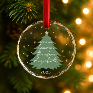 Family Names Christmas Tree Ornament Personalized Glass Holiday Keepsake with Custom Names & Year | Family Christmas Gift