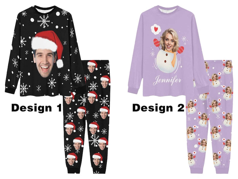 Personalized Christmas Family Pajamas Set, Custom Face Pajamas Sets for Men Women Kids, Xmas Matching Family Pjs, Couple Pajamas, Xmas Gifts