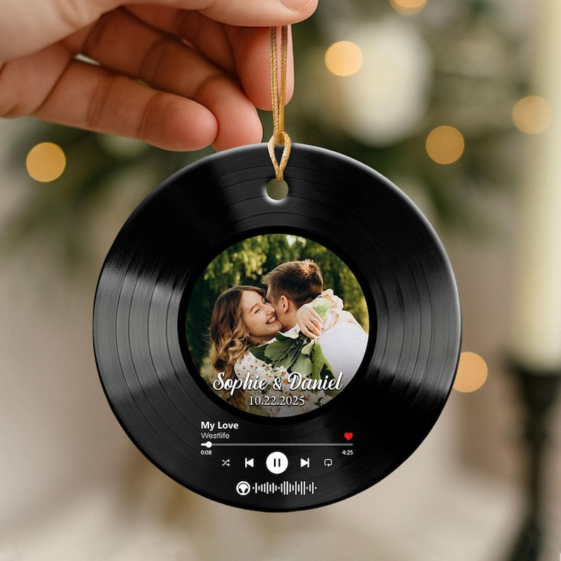 Custom Song Photo Couple Ornament, Couple Song Ornament, First Christmas Married Ornament, Wedding Anniversary Gift For Him Her,Couples Gift