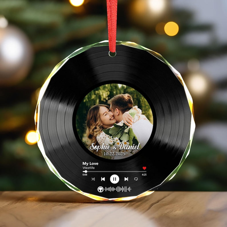 Custom Song Photo Couple Ornament, Couple Song Ornament, First Christmas Married Ornament, Wedding Anniversary Gift For Him Her,Couples Gift