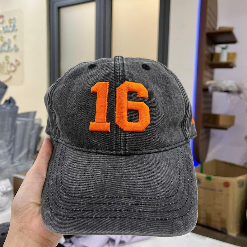 Embroidered Custom Jersey Number Vintage Trucker Hat, Personalized Sports Number Cap, Custom Player Number, Personalized Sports Mom Hat