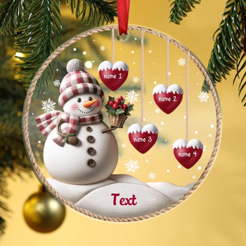 Personalized 1-8 Family Names Christmas Ornament, Acrylic Snowman Family Hanging Ornament, Christmas Gift for Grandma/Mom, Xmas Tree Decor