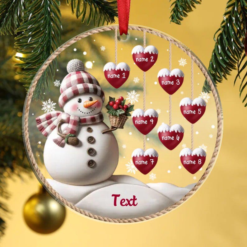 Personalized 1-8 Family Names Christmas Ornament, Acrylic Snowman Family Hanging Ornament, Christmas Gift for Grandma/Mom, Xmas Tree Decor