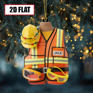 Personalized Construction Worker Christmas Ornament Tree Hanging Decor Flat 2D Acrylic Gift for Builders, Engineers, Safety Crew