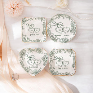 Personalized Locked Ring Dish, Wedding Gift for Couple, Toile De Jouy Jewelry Dish, Sentimental Gift for Bride, Engagement Gift, Anniversary