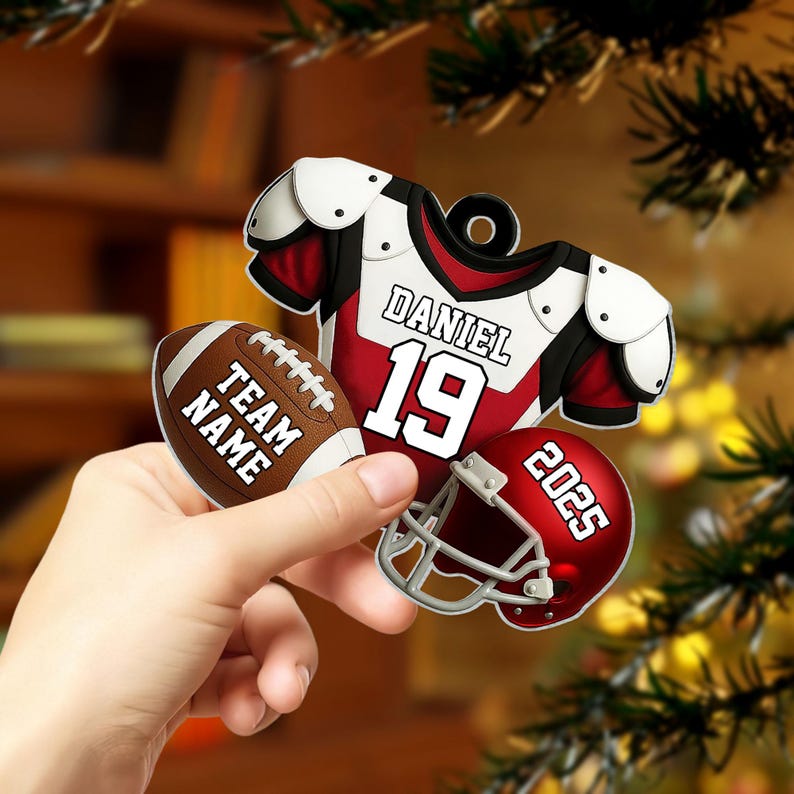 Personalized American Football Christmas Ornament,Custom Football Player Uniform Acrylic Ornament, Football Helmet And Ball,Football Uniform