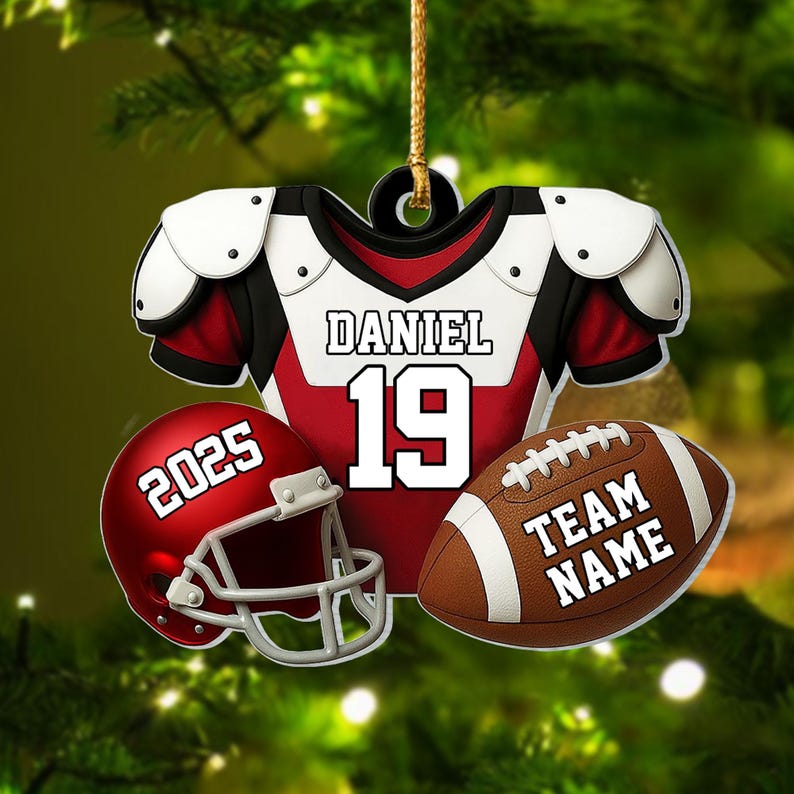 Personalized American Football Christmas Ornament,Custom Football Player Uniform Acrylic Ornament, Football Helmet And Ball,Football Uniform