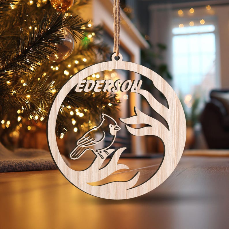 Personalized Cardinal Wood Christmas Ornament Custom Name Bird Ornament, Memorial Holiday Gift Keepsake for Families & Loved Ones