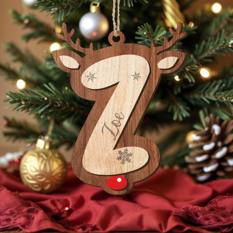 Personalized Christmas Name Ornament, Custom Reindeer Letter Ornaments, Reindeer Family Christmas Ornament, Family Name Christmas Ornament