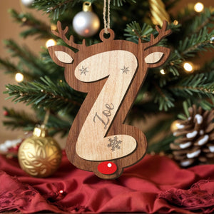 Personalized Christmas Name Ornament, Custom Reindeer Letter Ornaments, Reindeer Family Christmas Ornament, Family Name Christmas Ornament