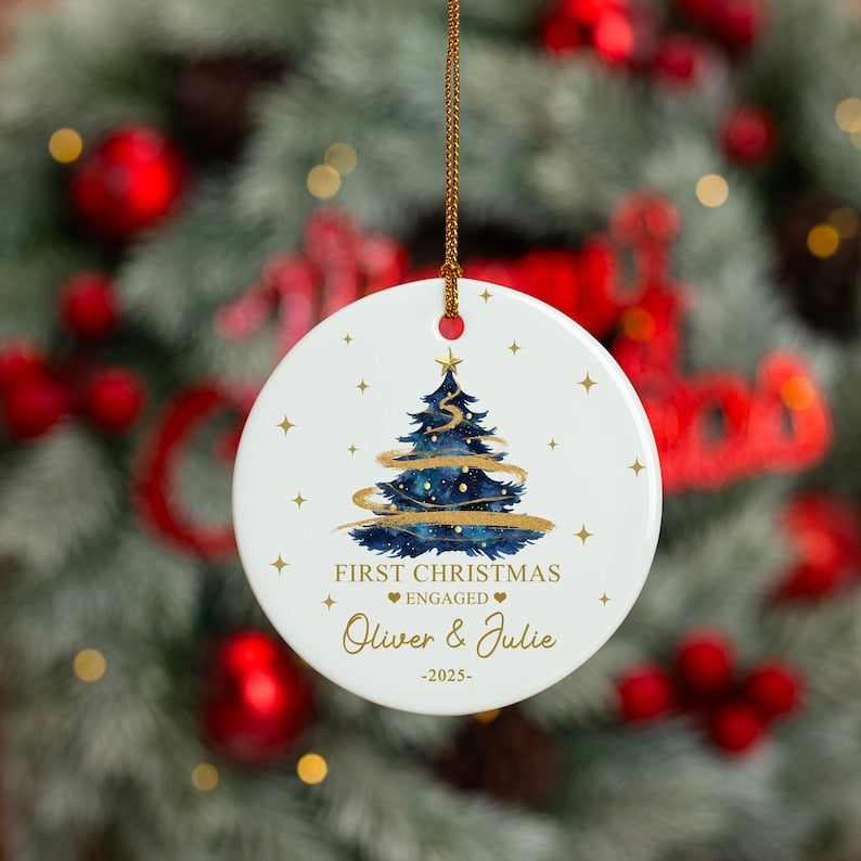 Personalized Ceramic Engagement Ornament, Mr & Mrs Keepsake, Christmas Tree Bauble, Christmas Gift for Couple, Engaged Keepsake