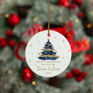 Personalized Ceramic Engagement Ornament, Mr & Mrs Keepsake, Christmas Tree Bauble, Christmas Gift for Couple w/ Gift Box, Engaged Keepsake