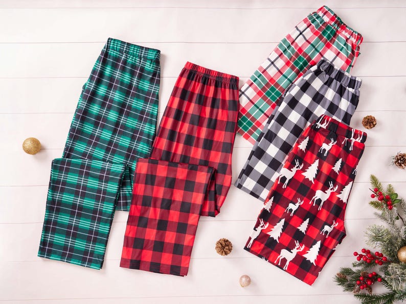 Christmas Pants For Family, Buffalo Plaid Pants, Christmas Kids Adult Matching Pants, Multi Color Plaid Pajama Pants Christmas Pajamas Pants
