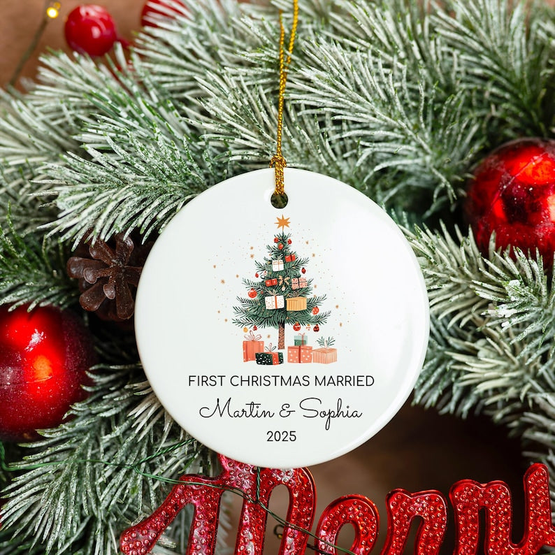 Personalized Ceramic Engagement Ornament, Mr & Mrs Keepsake, Christmas Tree Bauble, Christmas Gift for Couple, Engaged Keepsake