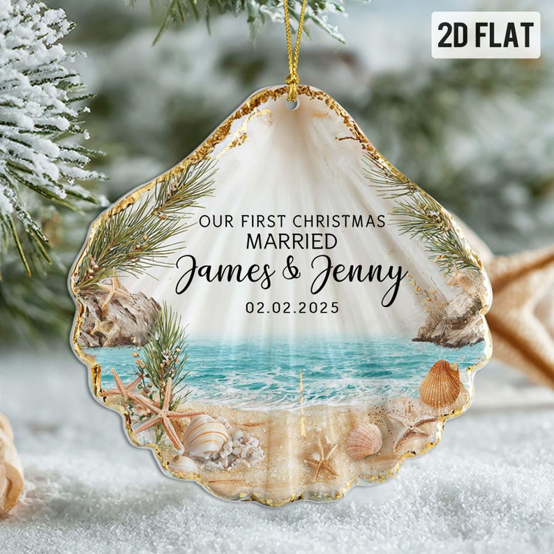 Personalized First Christmas Married Acrylic 2D Flat Ornament, Christmas Gifts For New Couple, Just Married Ornament, Wedding Cake Gift