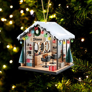 Personalized Hair Salon Christmas Ornament, Hair Salon 2D Flat Xmas Tree Decor, Acrylic Christmas gift, Gift For Hairdresser, Gift For Her