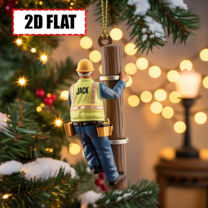Personalized Lineman Christmas Ornament Tree Hanging Decor Flat 2D Acrylic Custom Utility Worker Gift for Electricians, Power Line Crew