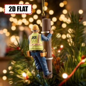 Personalized Lineman Christmas Ornament Tree Hanging Decor Flat 2D Acrylic Custom Utility Worker Gift for Electricians, Power Line Crew