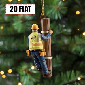 Personalized Lineman Christmas Ornament Tree Hanging Decor Flat 2D Acrylic Custom Utility Worker Gift for Electricians, Power Line Crew