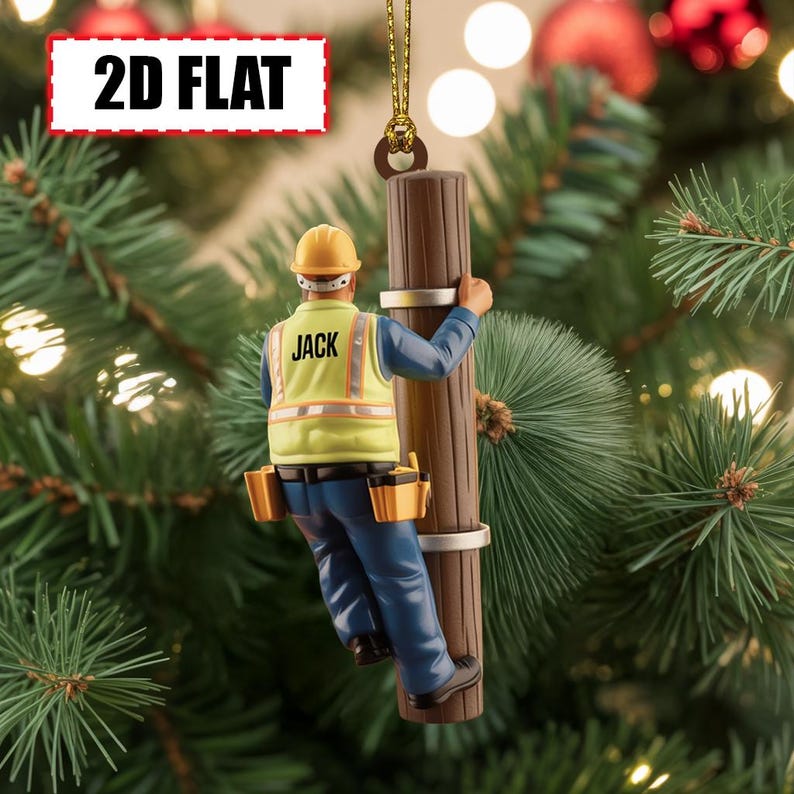 Personalized Lineman Christmas Ornament Tree Hanging Decor Flat 2D Acrylic Custom Utility Worker Gift for Electricians, Power Line Crew