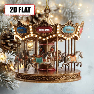 Personalized Carousel Christmas Ornament Tree Hanging Decor Flat 2D Acrylic Custom Merry-Go-Round Gift for Kids, Families, Amusement Park