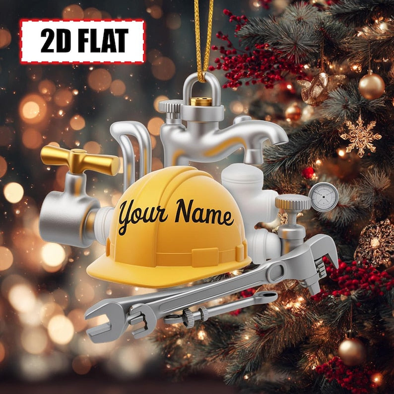 Personalized Plumber Christmas Ornament Tree Hanging Decor Flat 2D Acrylic Custom Plumbing Tools Gift for Plumbers, Pipefitters, Builders