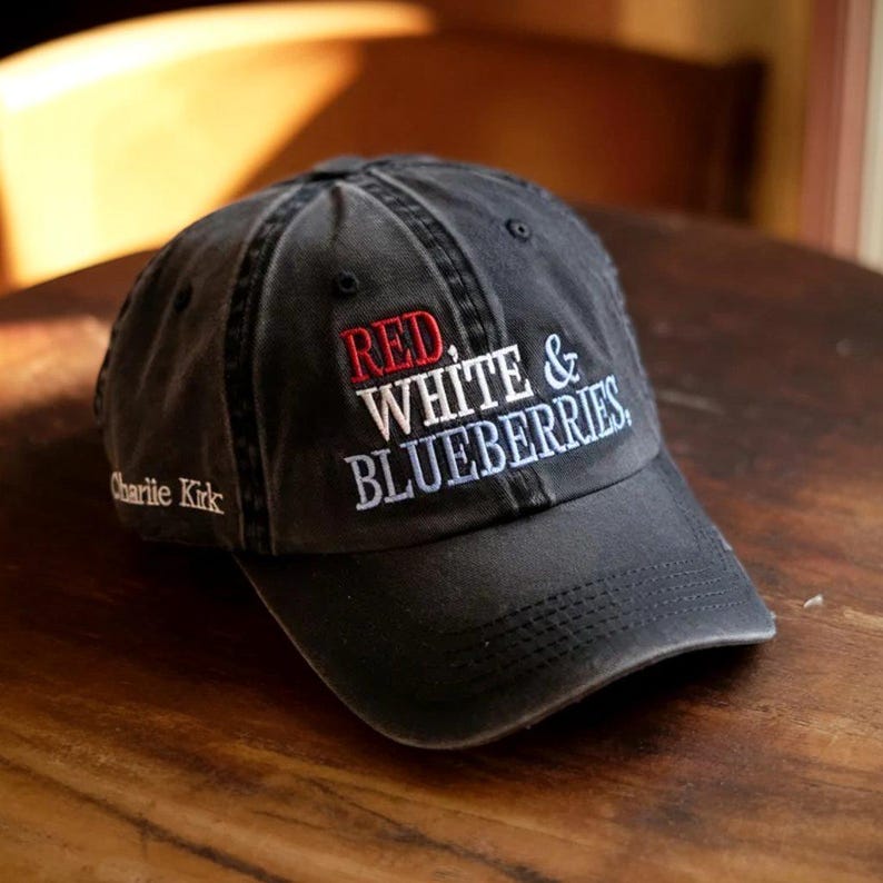 Embroidered Red White & Blueberries Charlie Kirk 1993-2025 Memorial Freedom Hat, Charlie Kirk Cap, Charlie Kirk hat justice for Charlie Kirk