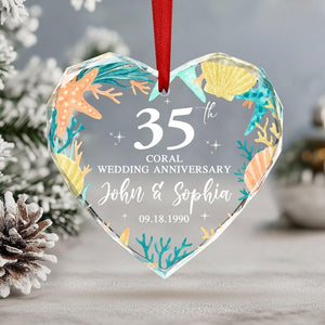 35th Wedding Anniversary Gift, Personalized Coral 35th Anniversary Glass Ornament, 35th Wedding Anniversary, Gift for Parents Husband Wife