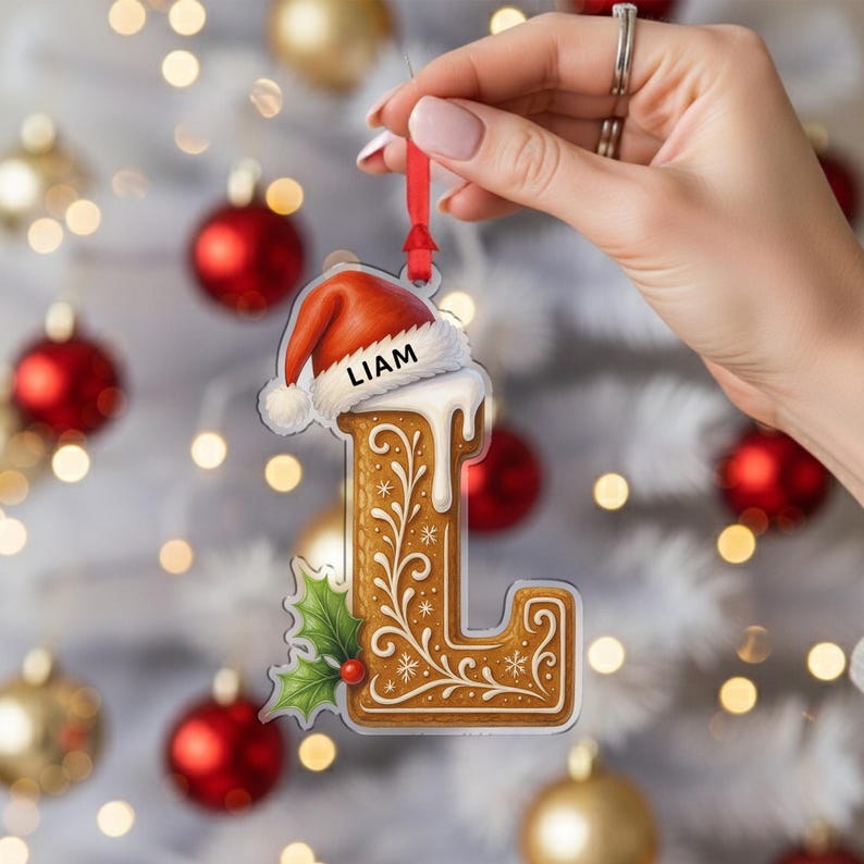 Personalized Gingerbread Letter Acrylic Ornament: Custom Name Christmas Tree Decor
