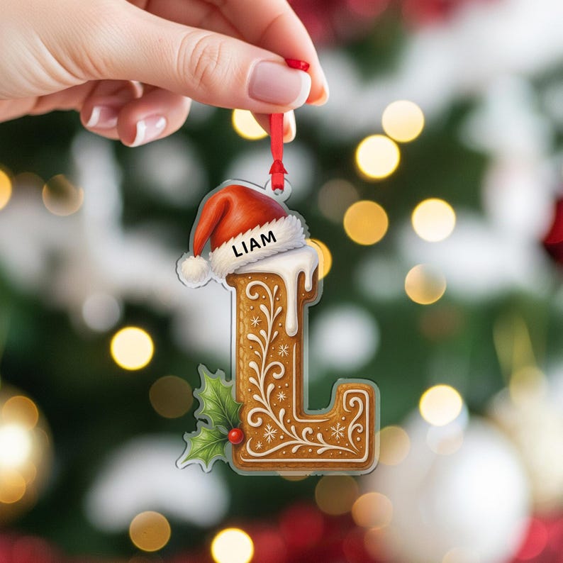 Personalized Gingerbread Letter Acrylic Ornament: Custom Name Christmas Tree Decor