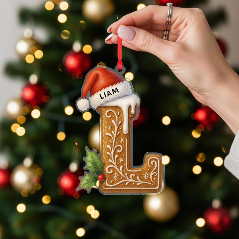 Personalized Gingerbread Letter Acrylic Ornament: Custom Name Christmas Tree Decor