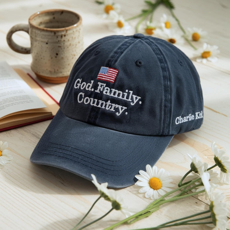 Embroidered God, Family, Country Dad Cap, Charlie Kirk Hat, Unisex Patriotic Hat, Turning Point Cap, USA Hat,Charlie Kirk Quote, USA Gift