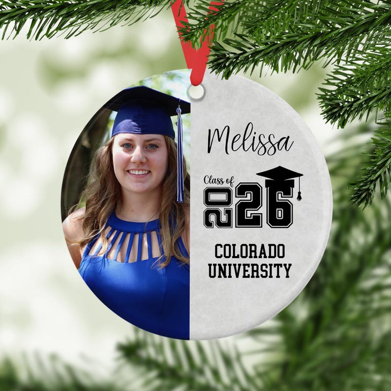 Personalized Graduation Photo Christmas Ornament: Class of 2026, Senior Keepsake Gift, High School or College Graduation Gifts