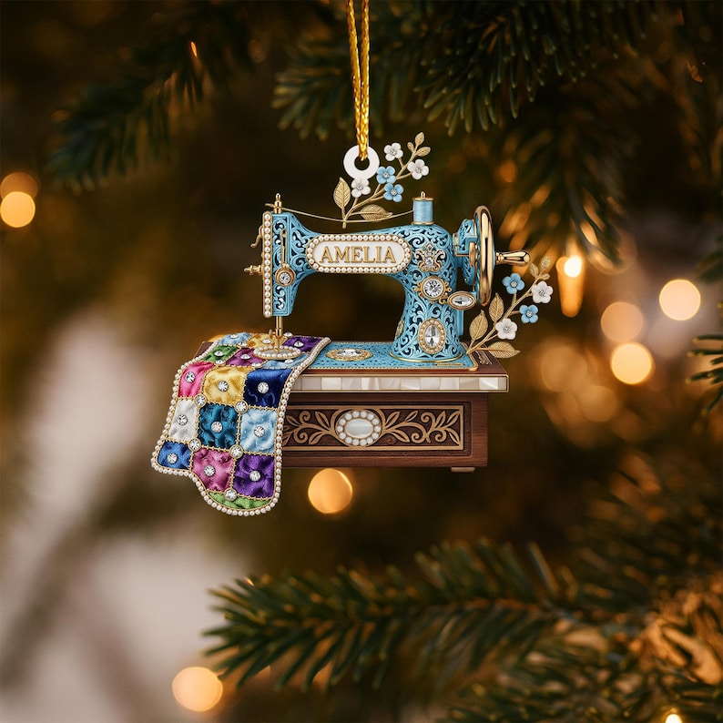 Personalized Sewing Machine Ornament, Custom Quilter Christmas Decor, Seamstress Gift, Quilting Studio Decor, Crafting Hobby Xmas Gift