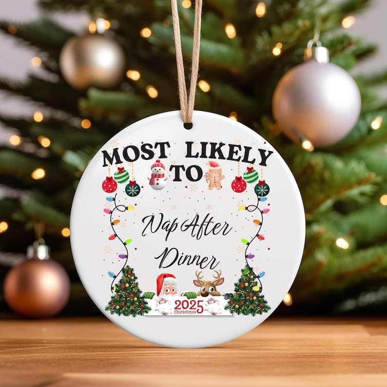 Funny 48 Quotes 'Most Likely To' Christmas Ornament: Personalized Ceramic Gift