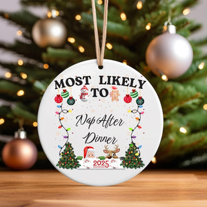 Funny 48 Quotes 'Most Likely To' Christmas Ornament: Personalized Ceramic Gift