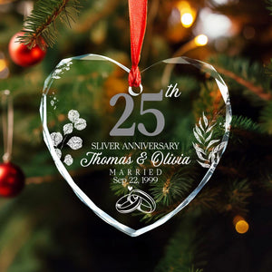 Custom Silver 25th Anniversary Gifts, 25th Wedding Anniversary Glass Ornament, 25 Years Anniversary Gift for Parents, Gifts for Husband Wife