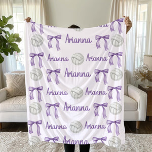 Volleyball and Bows Blanket, Personalized Volleyball Blanket - Custom Name Blanket, Multiple Sizes & Styles - Gift for Volleyball Players Coaches Mom, Senior Gift