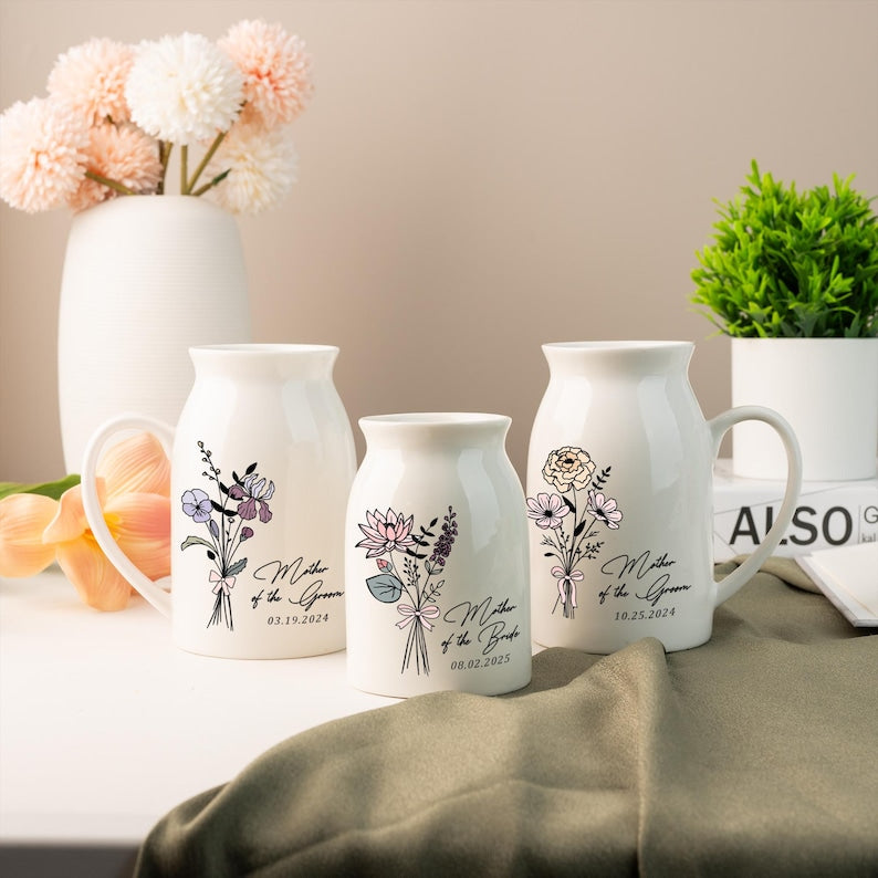 Mother of the Bride & Groom Flower Vase, Bonus Mom Gift, Mother of the Bride Gift, Wedding Gift for Mother of Groom, Birth Month Flower Vase