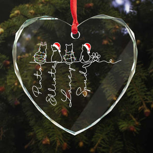 Christmas Costume Cute Cat , My Fur Babies One Line Art - Personalized Cat Line Art Glass Ornament,Cat Christmas Ornament, Cat Lover Present