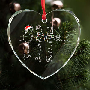 Christmas Costume Cute Cat , My Fur Babies One Line Art - Personalized Cat Line Art Glass Ornament,Cat Christmas Ornament, Cat Lover Present