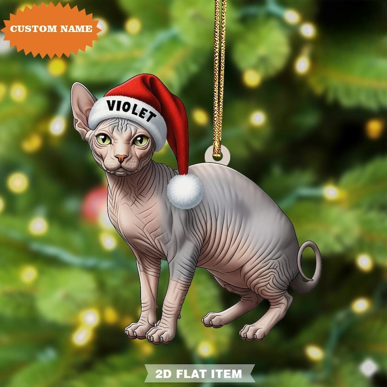 Personalized Sphynx Cat Ornament 2D Flat Ornament, Xmas Decor, Pet Memorial Gift, Custom Christmas Cat Breed Ornament